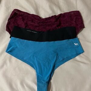Victoria's Secret Burgundy Lace, Blue & Black Panties